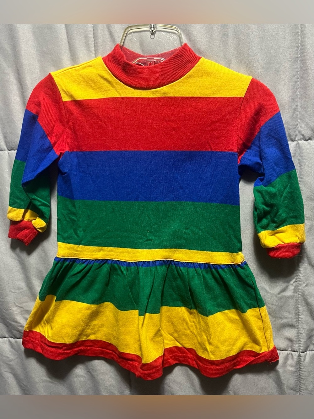 Vintage Hang Ten 2T Rainbow Stripe Dress Made in USA Bright Color Block Toddler